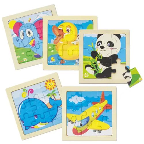 SET DE 5 PUZZLES EN MADERA NATURAL "JUNIOR"