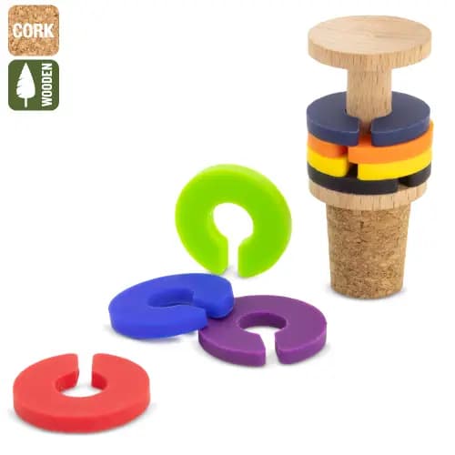 TAPÓN CORCHO Y MADERA CON ANILLAS IDENTIFICADORAS PARA COPAS “TRIANA”