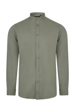 Camisa cuello tirilla stretch manga larga hombre