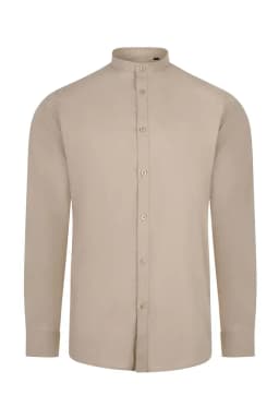 Camisa cuello tirilla stretch manga larga hombre