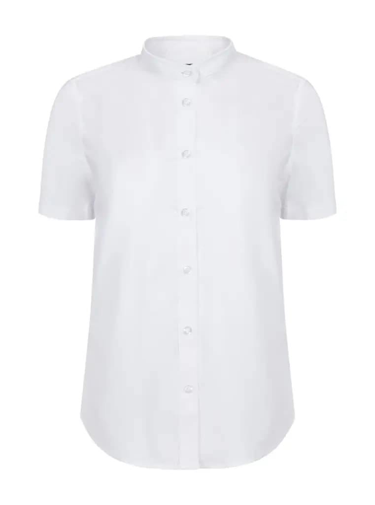 Camisa cuello tirilla stretch manga corta mujer