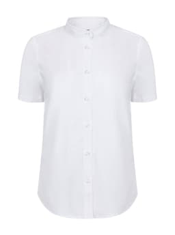 Camisa cuello tirilla stretch manga corta mujer